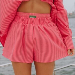 Daily Drills Poplin Double Band Resort Shorts - Pink Stripe